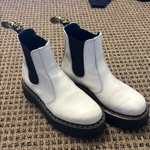 Dr. Martens White Leather Boots with Black Elastic